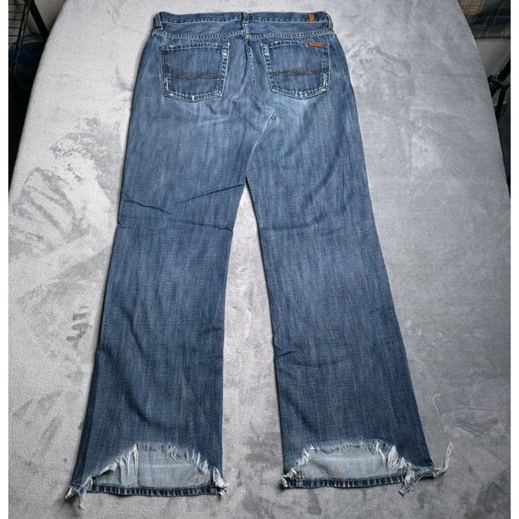 Mens 7 For All Mankind Relaxed Fit Distressed Jeans 33 Button Fly Medium Wash - Picture 4 of 10